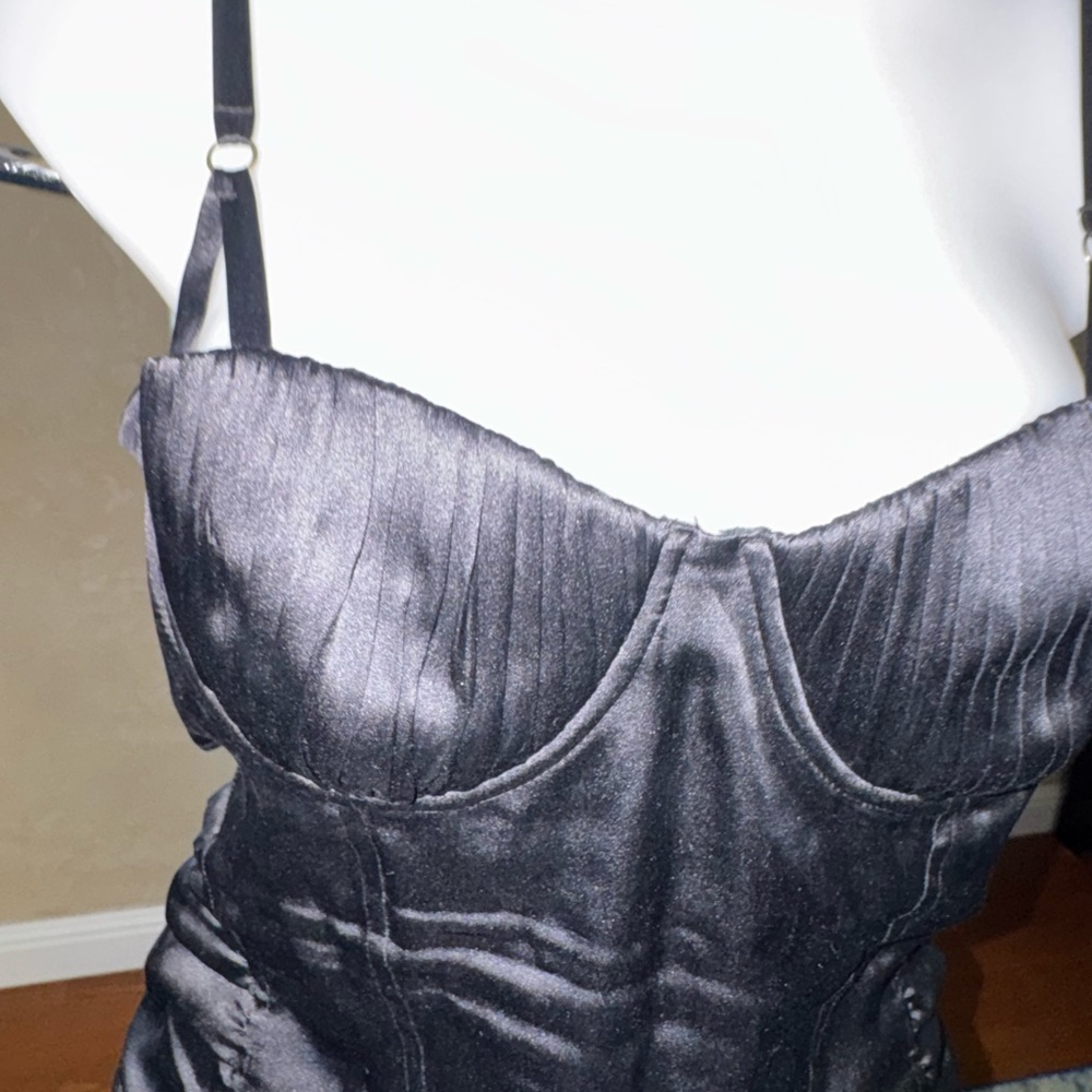 Guess Marciano Black Silk Ruched Corset Bustier Top Small Y2K Sexy Sz Large - Picture 3 of 7